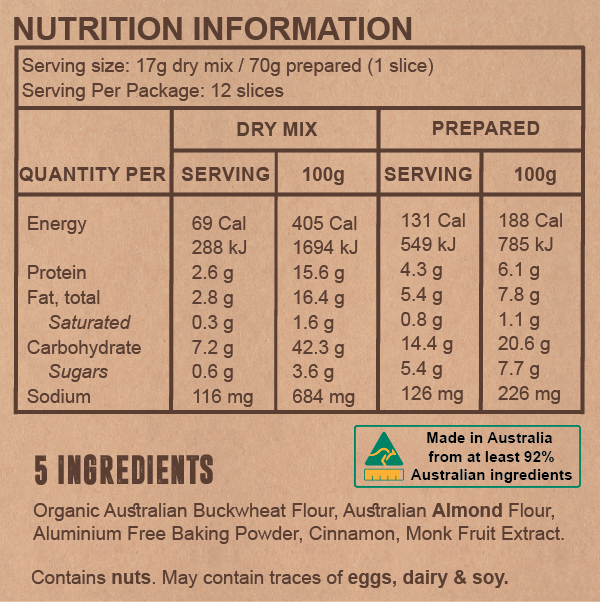 buckwheat banana bread mix nutritional information